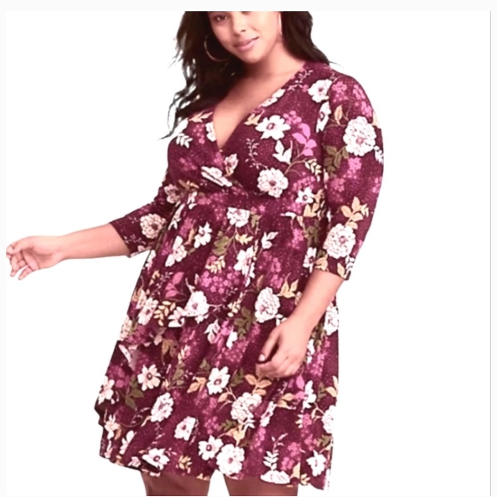 Torrid Torrid Purple Floral Faux-Wrap Dress Day - Picture 12 of 12
